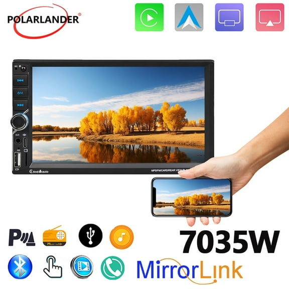 7" Car Radio Multi Function 2 Din Car Stereo 12V Bluetooth Carplay Android Auto Stereo Touch Screen Type-C FM Mirror Link AUX