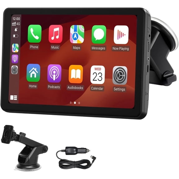 7" CarPlay Screen for Car, Wireless Apple CarPlay & Android Auto Portable Car Stereo with HD Touchscreen, Bluetooth, AirPlay Mirror Link, GPS Navigation, Voice Assistant, AUX & FM Transmitter