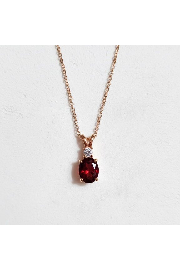 7 Carat 925 Sterling Silver Oval Cut Red Garnet Pendant Necklace for Women, January Birthstone Jewelry