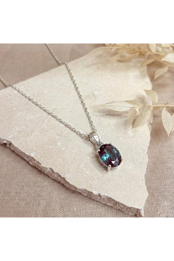 7 Carat Alexandrite Necklace Oval Cut Pendant, June Birthstone Jewelry, Color-Changing Gemstone Necklace Gift for Her Women