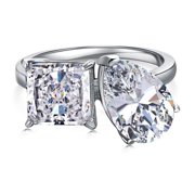 7 Carat Double Stone Toi Et Moi Rings for Women Princess/Pear Cut 5A CZ Crushed Ice Simulated Diamond Ring S925 Sterling Silver Anniversary Ring Size 6-9