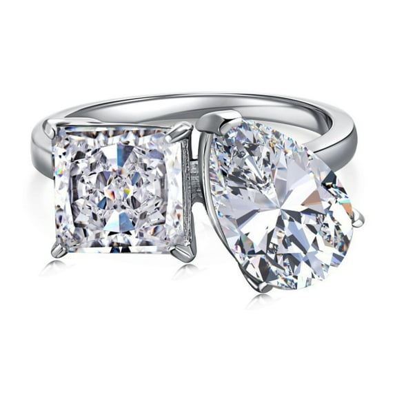 7 Carat Double Stone Toi Et Moi Rings for Women Princess/Pear Cut 5A CZ Crushed Ice Simulated Diamond Ring S925 Sterling Silver Anniversary Ring Size 6-9