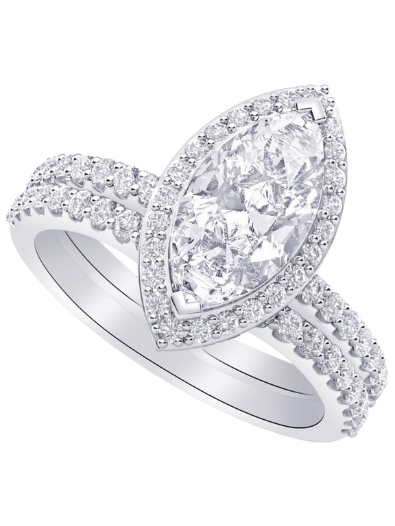 7 Carat (ctw) 14K White Gold Marquise Cut LAB GROWN Diamond Engagement Ring Halo Marquise Matching Diamond Wedding Bridal Set (Color E-F Clarity VS2-SI1)