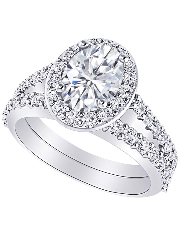 7 Carat (ctw) 14K White Gold Oval Cut LAB GROWN Diamond Engagement Ring Oval Diamond And Halo Wedding Bridal Set (Color D-E Clarity VS1-VS2)