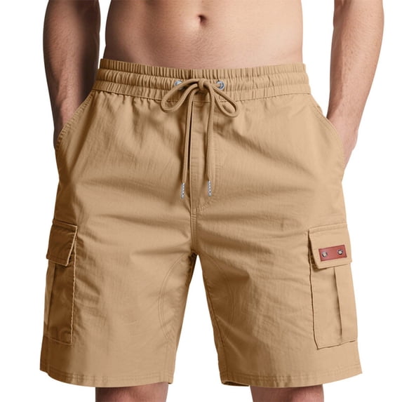 7" Cargo Shorts for Men Multi-Pockets Elastic Waist Drawstring Hiking Camping Short Pants Fathers Day Gift