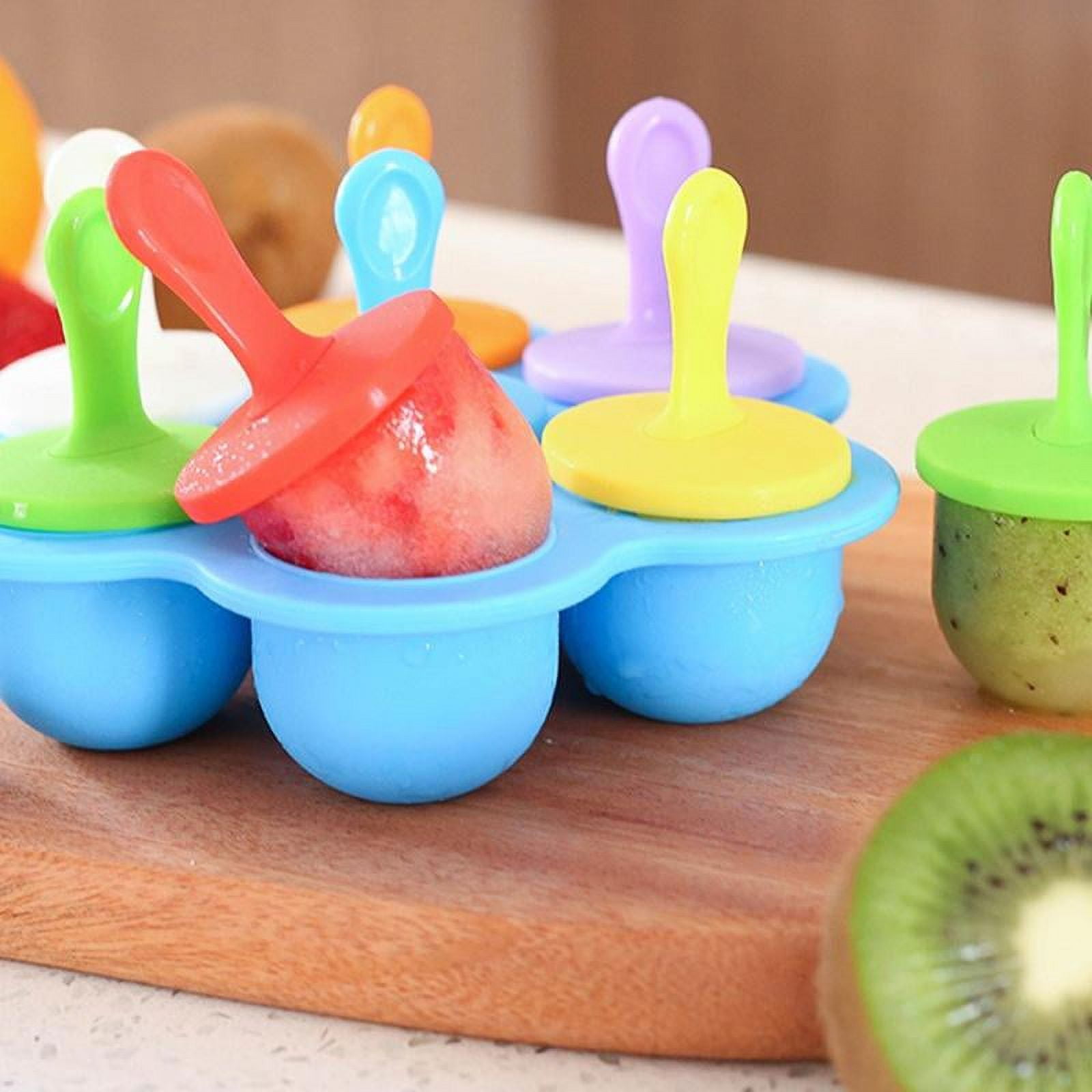7 Cavities Silicone Baby Food Container Ice Cream Popsicle Molds With  Colorful Sticks DIY Ice Bar Frozen Dessert Maker 