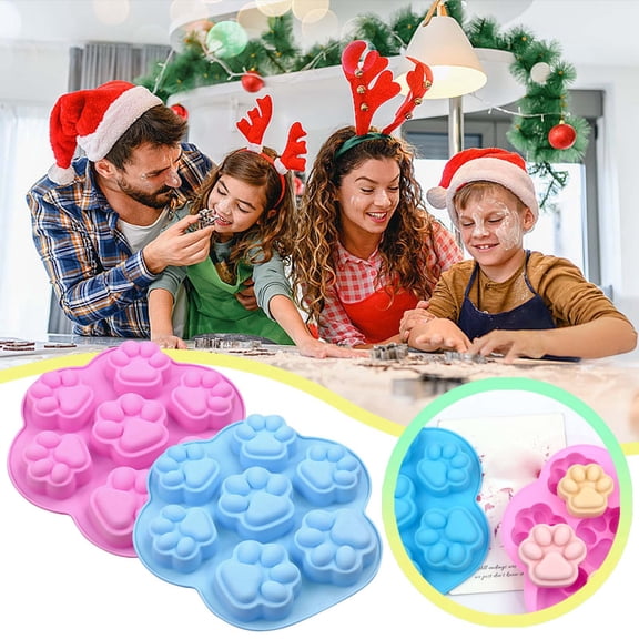 7 Cavity Paw Print Silicone Mold Non Stick Baking Tray For Chocolate Candy Ice Jelly Soap And Candle Diy Making(Blue-20.5Cm)
