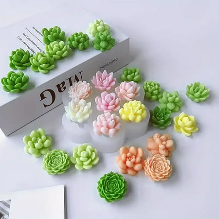 7 Cavity Succulent Mold Succulent Candle Mold Succulent Flower Resin Mold Silicone Soap Candle Making Mold for Scented Candles Soaps Cake Making