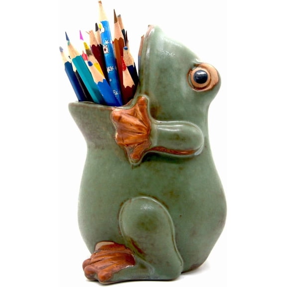7" Ceramic Frog Shaped Pot for Bonsai Flower Succulent Planter Candy Dish Pencil Holder Decor Multipurpose Frog