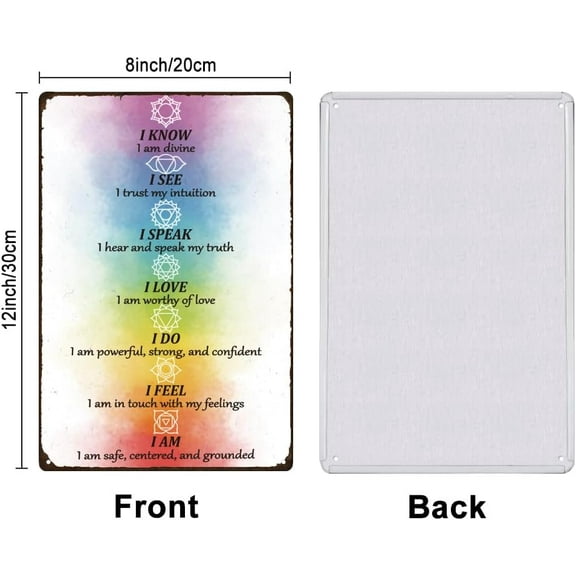 7 Chakra Affirmations Metal Tin Signs Meditation Retro Metal Poster Watercolor Woman Motivational Vintage Wall Art Decor Studio Tin Sign for Home Living Room Bedroom Wall Decor Plaque