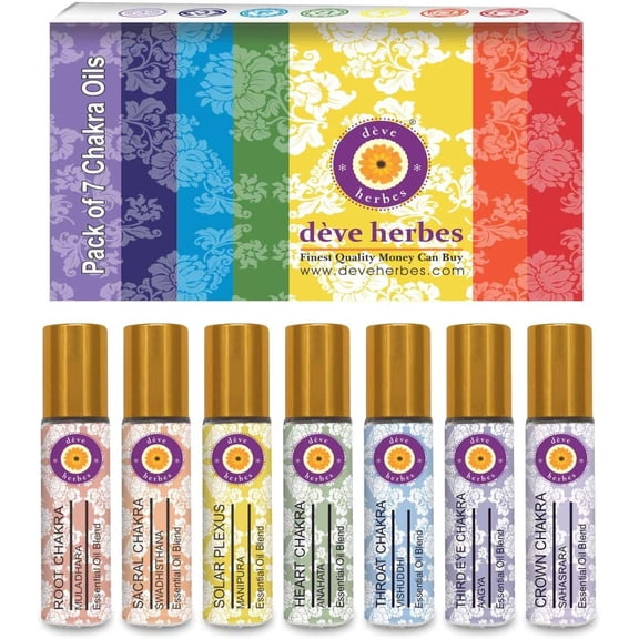 7 Chakra Aromatherapy Essential Oils Roll On Blend Gift Kit 8ml Each for Meditation, Yoga, Relaxation & Chakra Alignment