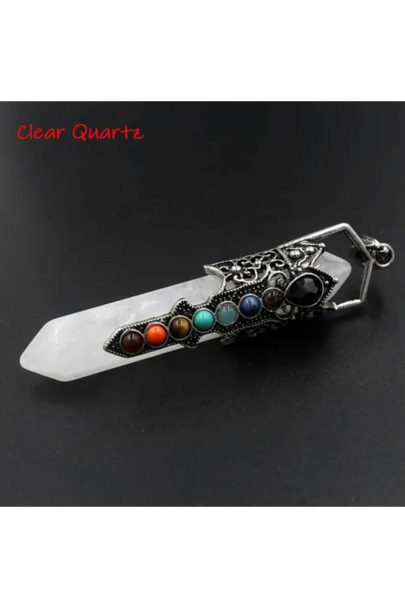 7 Chakra Beads Crystal Double Point Stone Quartz Pendant Necklace Reiki Healing