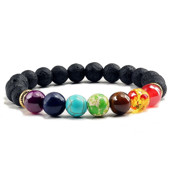 7 Chakra Black Natural Lava Stone Beaded Men Bracelet Buddha Lotus Pedant Bracelets Bangles Women Yoga Jewelry Friendship Gifts