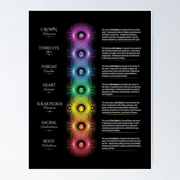 7 Chakra Chart - 20 Poster- Unframed Poster | Wall Art | Perfect For Home Decor & Gifts, 8x12