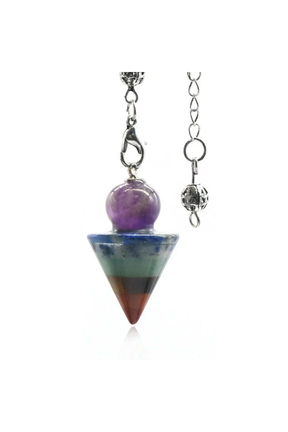 7 Chakra Crystal Cone Pendulum Quartz Stone Pendant Chain Dowsing Healing Reiki
