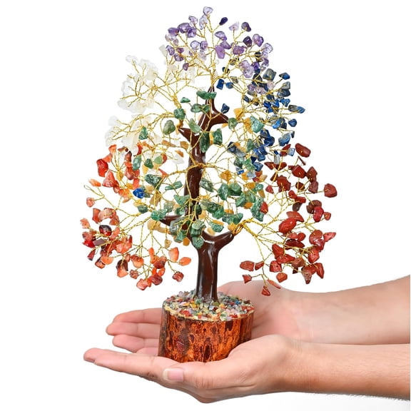 7 Chakra Crystal Money Tree, Feng Shui Bonsai Tree For Home & Office Dcor - Multicolor | Energy Healing & Prosperity Gift Item | Wooden Base Tree, Versatile Dcor Piece, Crystal Tree