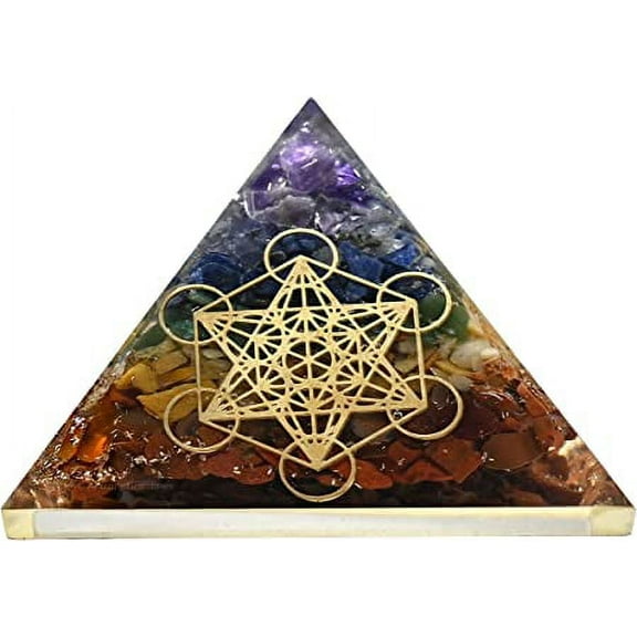 7 Chakra Crystal Orgone Pyramid, Organite Pyramid Metatron Cube