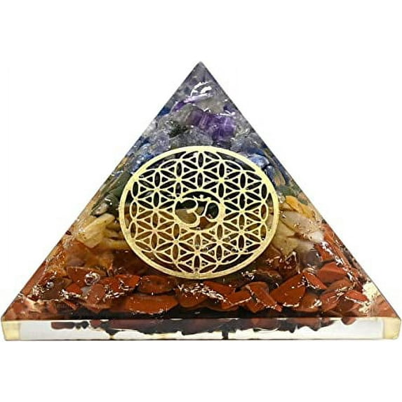 7 Chakra Crystal Orgone Pyramid, Organite Pyramid OM Flower of Life