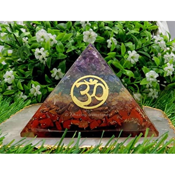 7 Chakra Crystal Orgone Pyramid, Organite Pyramid Om
