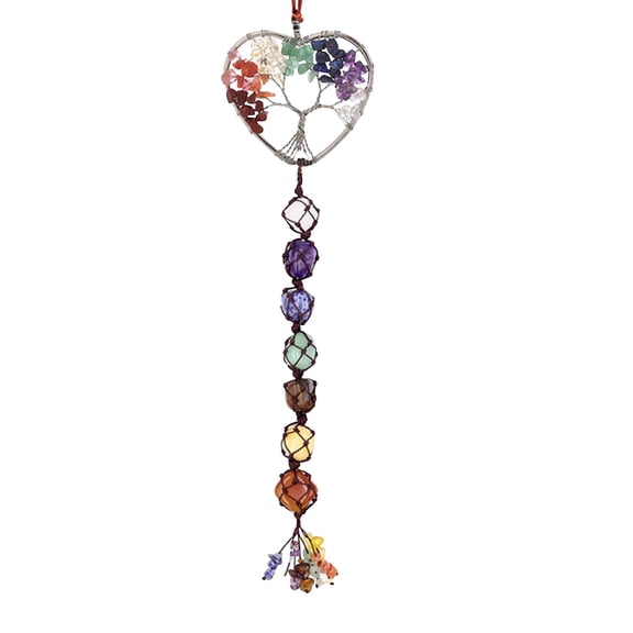 7 Chakra Crystal Pendant under $5! Yannianjz 7 Color Chakra Stone Pendant, Hand Woven Crystal Gemstone Hanging Ornament, Healing Stone Decoration for Home, Office, Gift