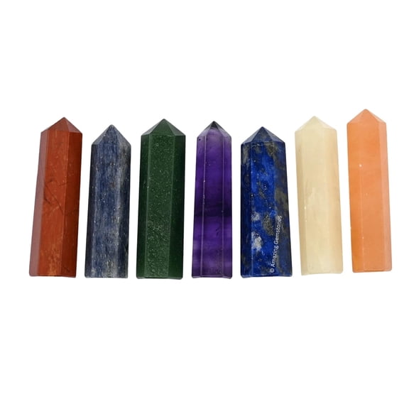 7 Chakra Crystal Points Bulk 3 Pcs, Hexagonal Healing Point (set of 7)