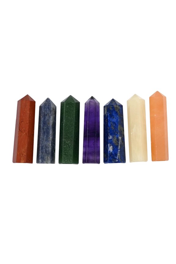 7 Chakra Crystal Points Bulk 3 Pcs, Hexagonal Healing Point (set of 7)