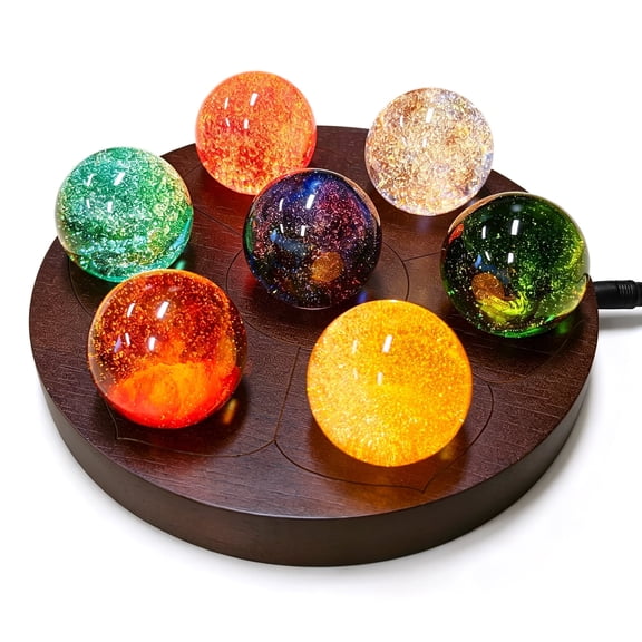 7 Chakra Crystal Spheres Set with LED Wooden Stand, Colorful Crystal Balls for Meditation, Yoga, Home Decor, USB Powered Night Light Gift