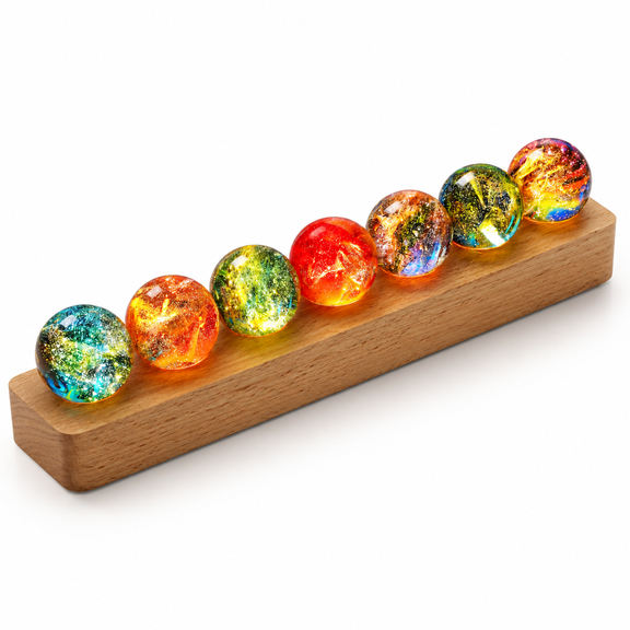 7 Chakra Crystal Spheres With Led Wooden Stand