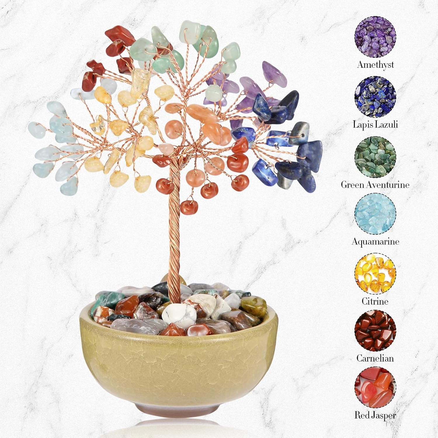7 Chakra Crystal Tree with Ceramic Base,Natural Gemstone Feng Shui ...