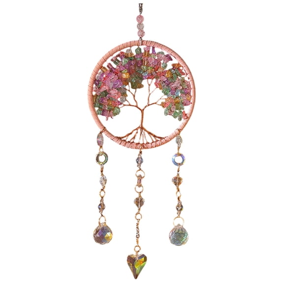 7 Chakra Dream Catcher with Agate Stones - Handmade Tree of Life Wall Hanging with Healing Crystals, Wind Chimes for Bedroom, Wedding, Garden Decor - Spiritual Blessing Gift for Adults &