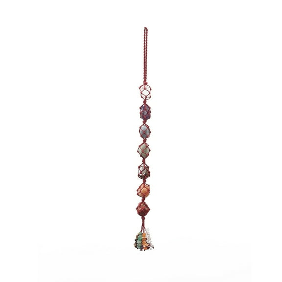 7 Chakra Gemstone Hanging Decorations Yoga Meditation Hanging for Wall Home Decor Car Window Hanging Ornament Indian Red 320~330mm