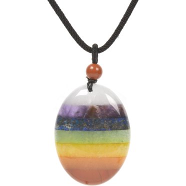 Crystal Gemstone Healing Quartz 40mm Flatback Oval Pendant Necklace - 22 Inch Rope Chain