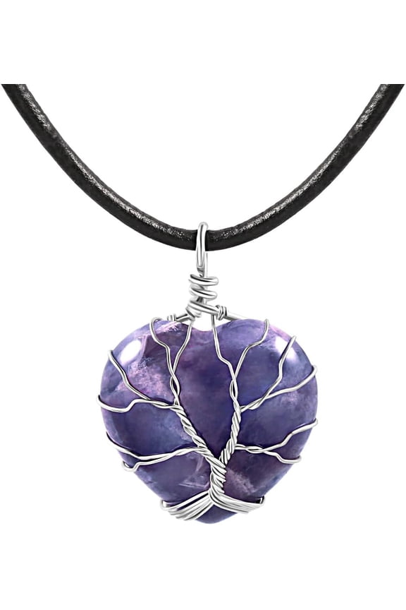 7 Chakra Gemstone Healing Crystals Necklace Copper Wire Wrapped Natural Gemstone Necklace Unisex Hippie Leather Necklace Choker
