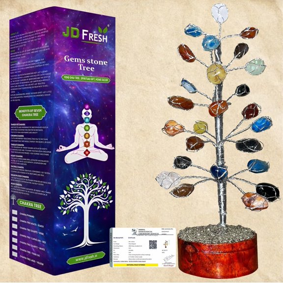 7 Chakra Gemstone Tree, 25 Beads Crystal Money Tree For Good Luck, Multicolor | Positive Energy & Healing, Feng Shui Tree For Wealth & Prosperity, Spiritual Gift & Home Dcor Showpiece