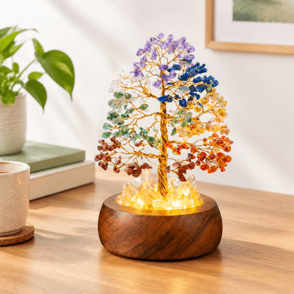 7 Chakra Handcrafted Tree of Life Crystal Bonsai with LED Light Spiritual Decor