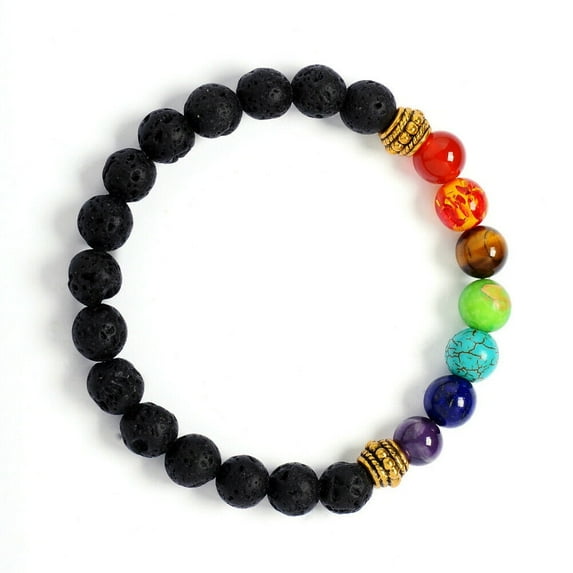 7-Chakra Healing Buddha Lion Drum Beads Lava Stone Reiki Meditation Bracelet
