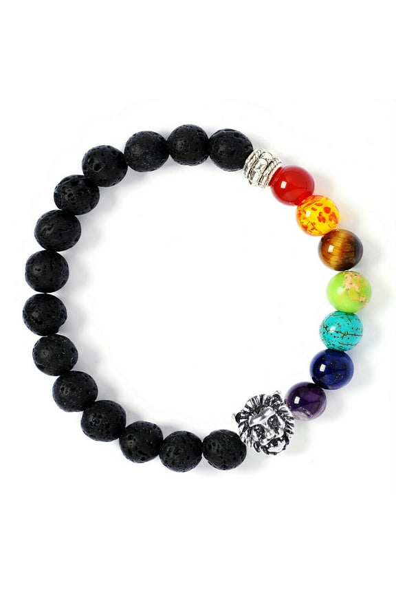 7-Chakra Healing Buddha Lion Drum Beads Lava Stone Reiki Meditation Bracelet