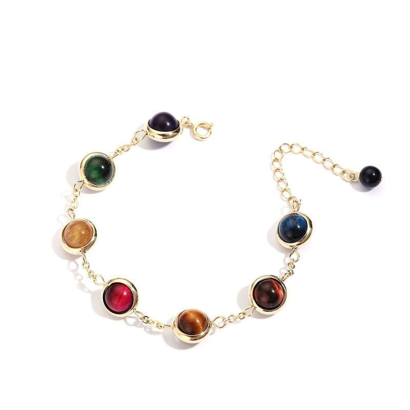 TATAMUMU 7 Chakra Lucky Beads Bracelet 18K Gold Plated Bracelet Rainbow Sugar Style Colorful Tiger Eye Bracelet Suitable for Females above 18