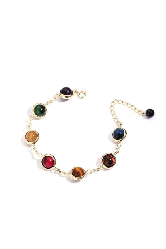 7 Chakra Lucky Beads Bracelet 18K Gold Plated Bracelet Rainbow Sugar Style Colorful Tiger Eye Bracelet Suitable for Females above 18