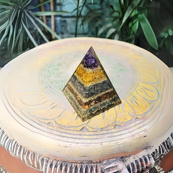 7 Chakra Multi-Layer Orgonite Pyramid – Natural Healing Crystals for Positive Energy, Meditation & Reiki Healing | Spiritual Home Décor & Gift