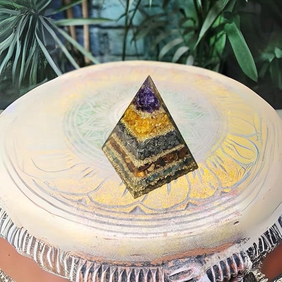 7 Chakra Multi-Layer Orgonite Pyramid – Natural Healing Crystals for Positive Energy, Meditation & Reiki Healing | Spiritual Home Décor & Gift
