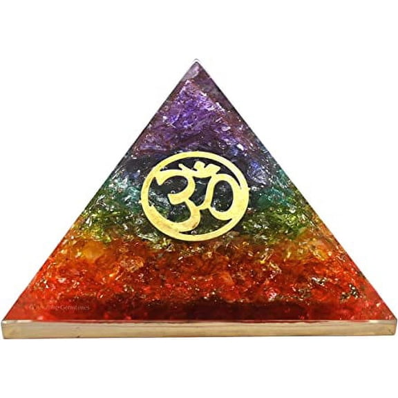 7 Chakra Onyx Crystal Orgone Pyramid, Organite Pyramid Om (Small)