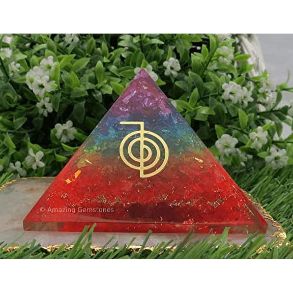7 Chakra Onyx Crystal Orgone Pyramid, Organite Pyramid Reiki