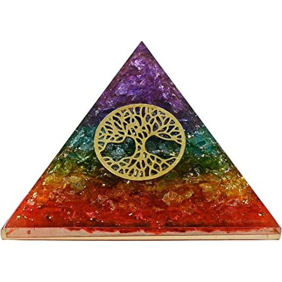 7 Chakra Onyx Crystal Orgone Pyramid, Organite Pyramid Tree of Life