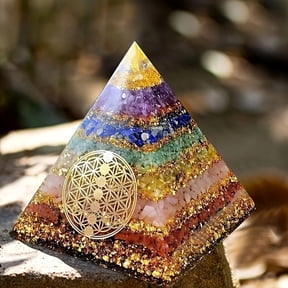 7 Chakra Orgone Pyramid, Natural Crystal Energy Tower for Meditation & Reiki, Handmade Resin Stone Decor for Desk Office Home, Spiritual Gift for Women