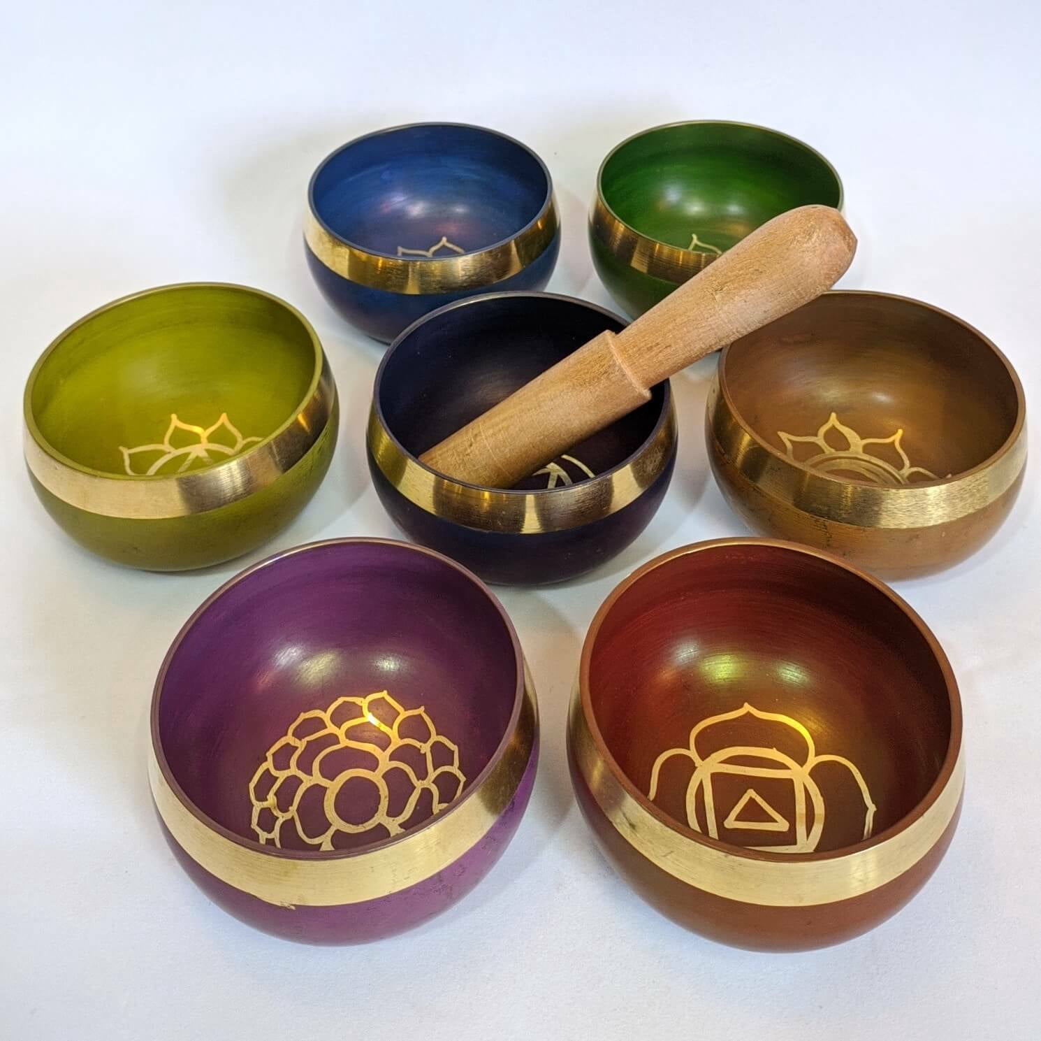 7 Chakra Set of Seven Colourfull Handmade Tibetan Singing Bowls Best ...