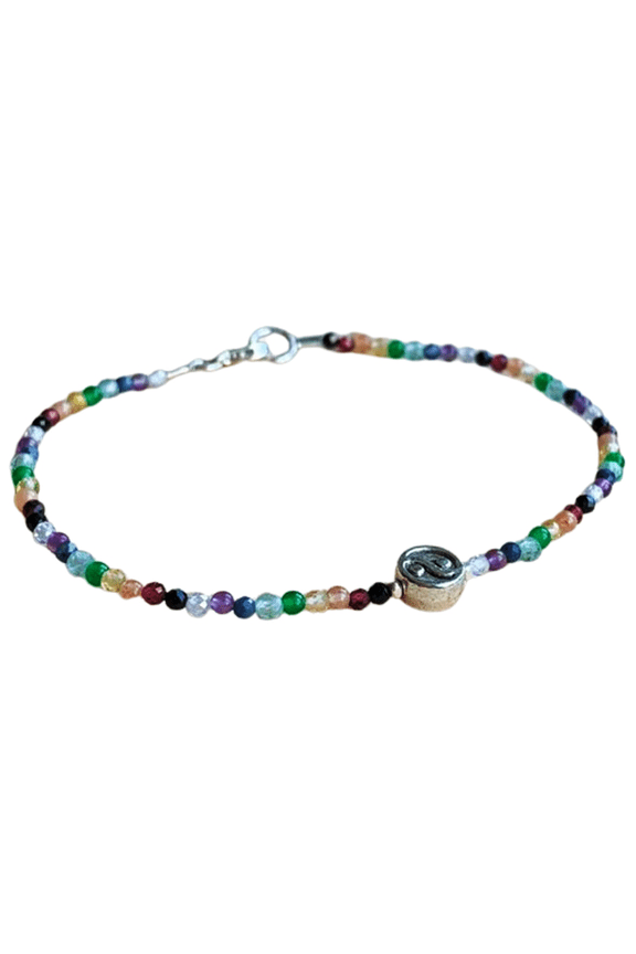 7 Chakra Stone 2-2.5mm Round Shape Faceted Cut Beads 7 inch Silver Plated Clasp Bracelet for men, women, unisex. Link Chain Stacking Bracelet.|LINK_00015