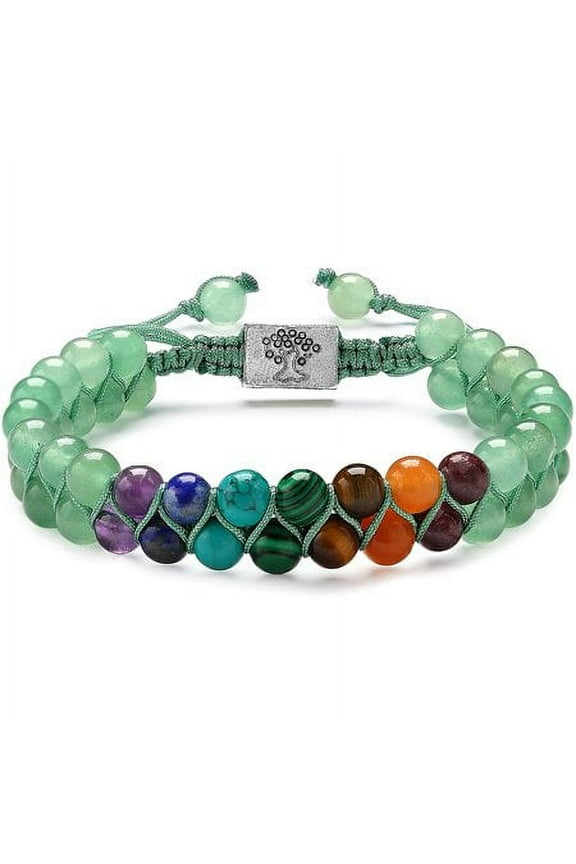 7 Chakra Stone Bead Yoga Meditation Bracelet Healing Crystal Double Layer Natural Gemstone Beaded Relax Anxiety Bracelets for Women Men