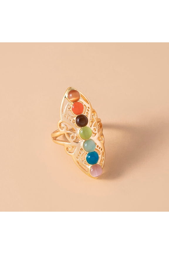 Adjustable Stone Yoga Ring Silver Butterfly Rings for Women and Men Geometric Hollow Chakra Ring Vintage Fashion Statement Ring