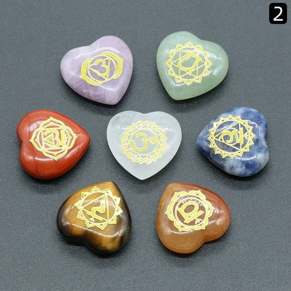 7 Chakra Symbol Natural Gemstone Heart Palm Stones Crystal Pocket Stone for Reiki Balancing Meditation Home Decoration 20mm 7pcs/set
